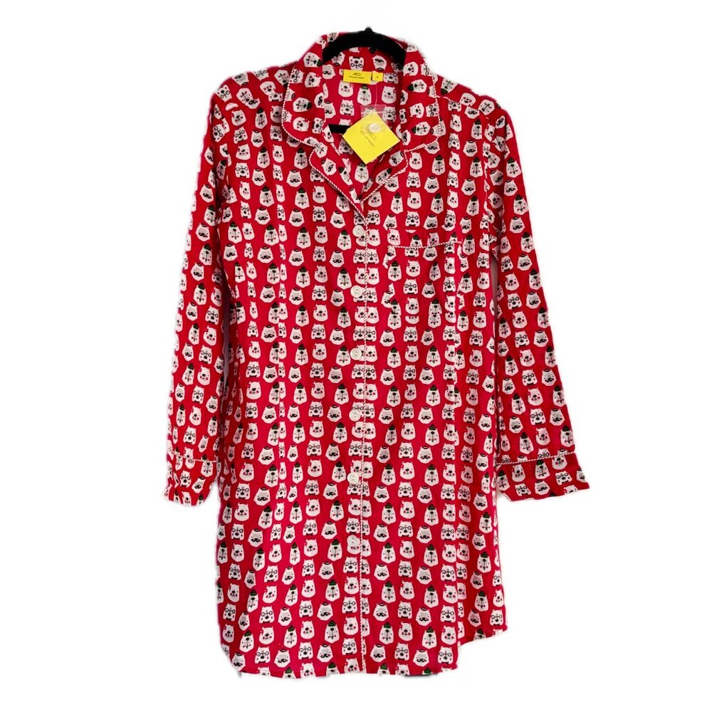 Roller Rabbit Womens Beary Holiday Pajamas Red Cotton Polar Bears Nightshirt NEW